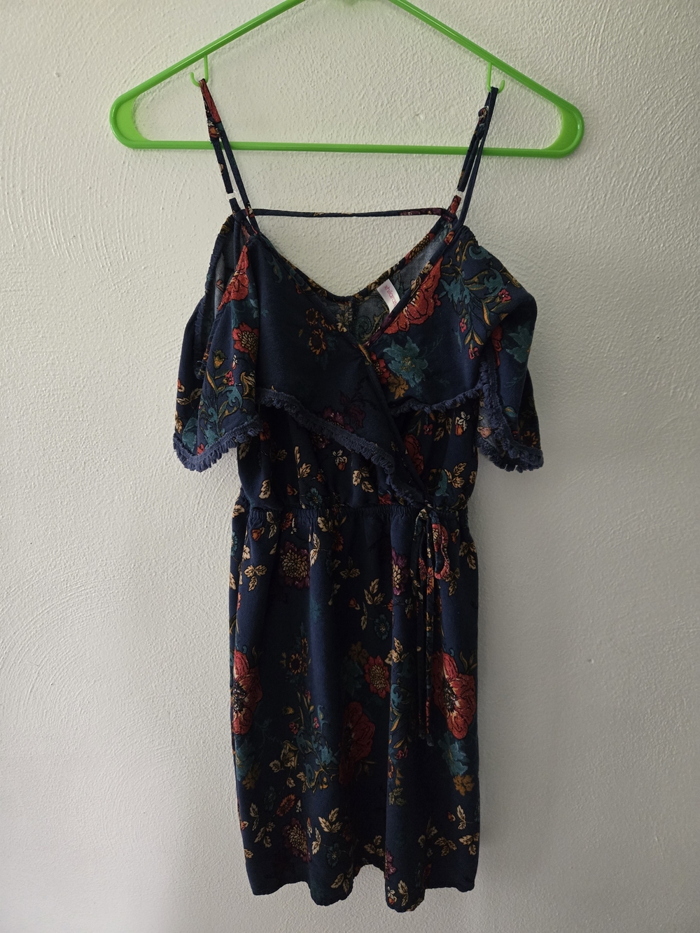 Xhilaration Navy Floral One-Shoulder Ruffle Dress